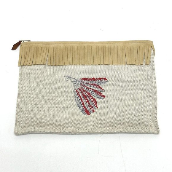 HERMES Makeup pouch Cosmetics Pouch Trousse Flat Tipi fringe Clutch bag Pouch - Picture 1 of 16